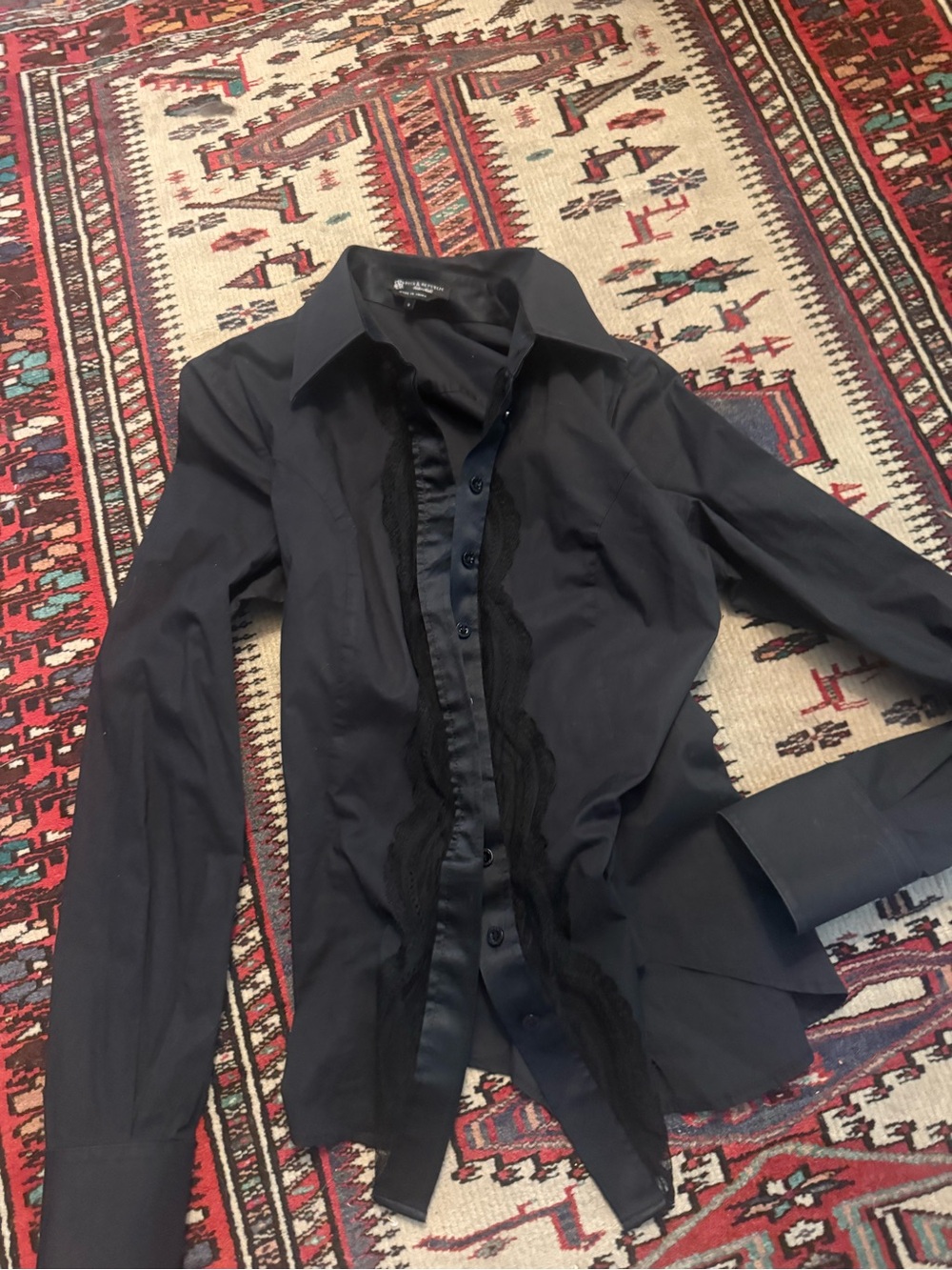 Rock & Republic Black Lace-Trim Button-Up Blouse